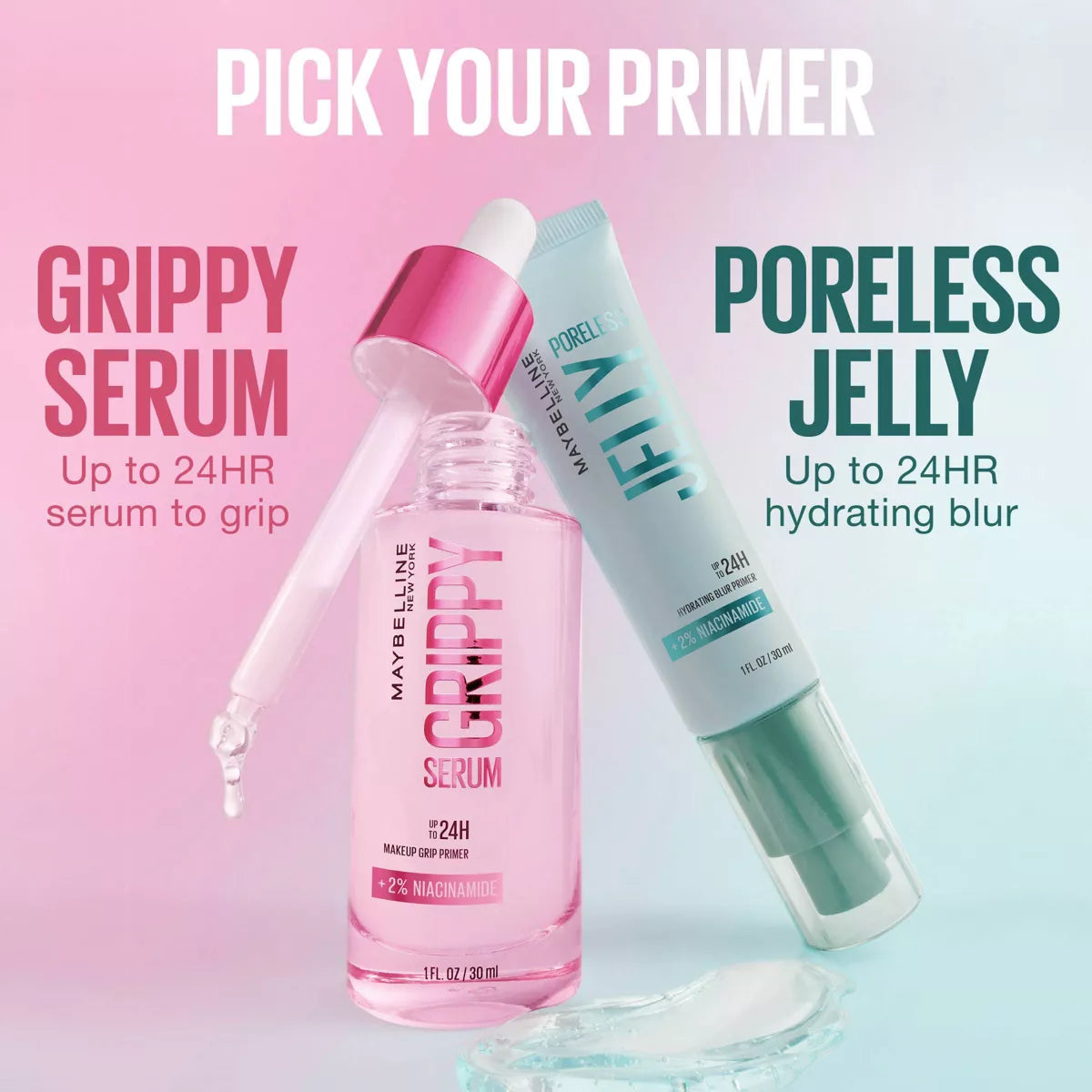 Maybelline Grippy Serum Makeup Gripping Primer with Niacinamide - 1 Fl Oz: Liquid, Recommended for Normal Skin