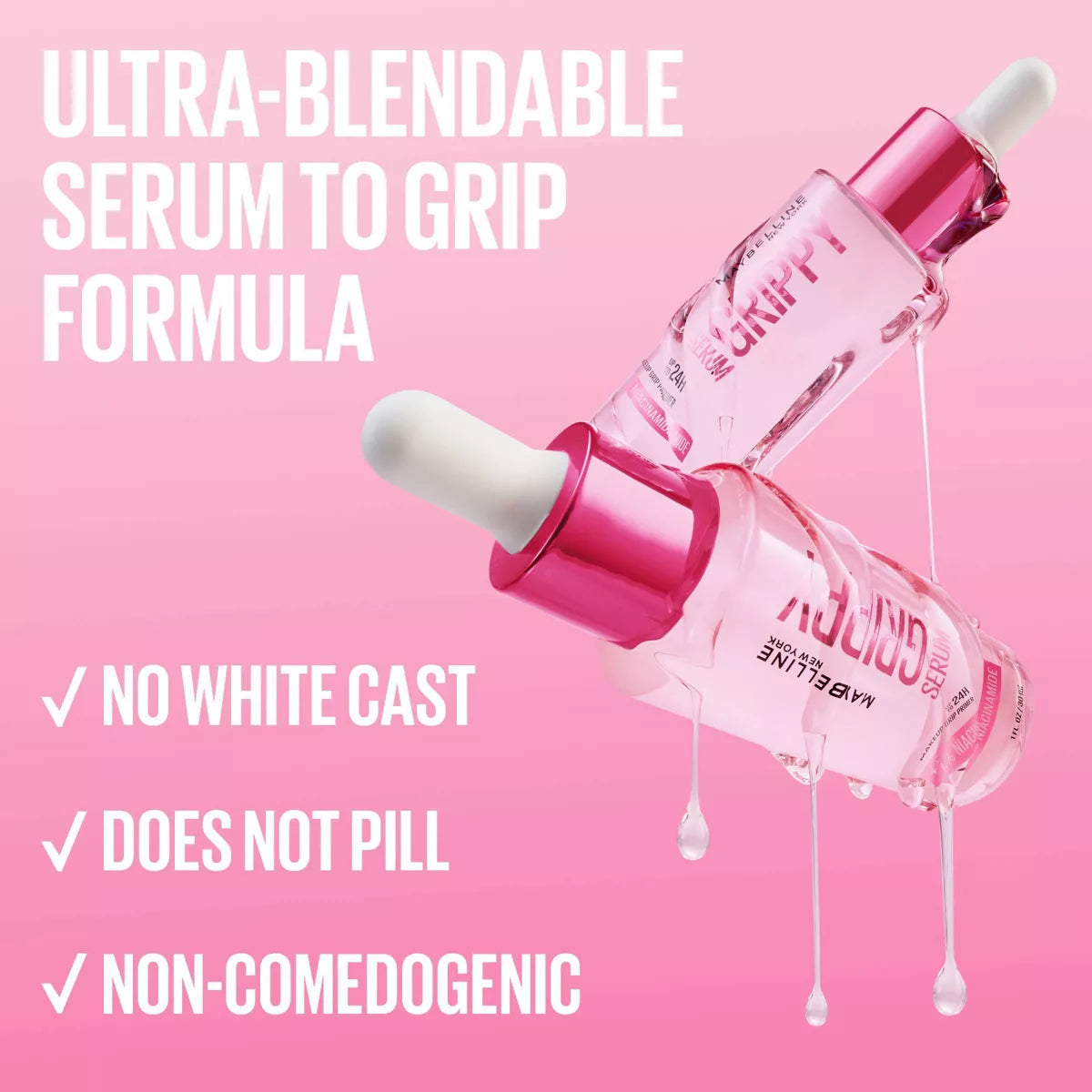Maybelline Grippy Serum Makeup Gripping Primer with Niacinamide - 1 Fl Oz: Liquid, Recommended for Normal Skin